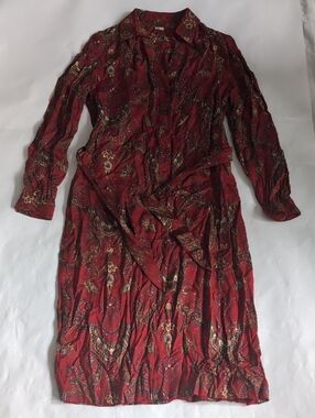 Vintage ILGWU Made In USA Long Sleeve Red Paisley Button Front Dress
